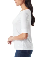 Gloria Vanderbilt Women's Alanis Boat Neck Elbow-Sleeve T-Shirt