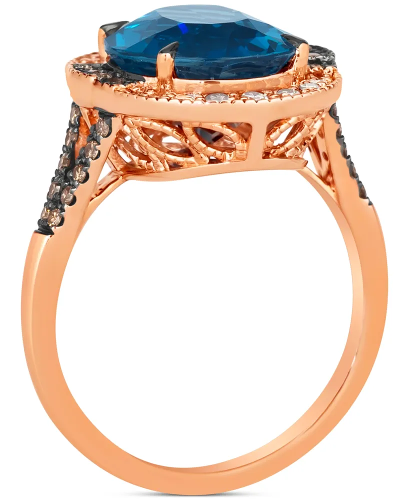 Le Vian Deep Sea Blue Topaz (5 ct. t.w.) & Diamond (1/2 ct. t.w.) Halo Ring in 14k Rose Gold