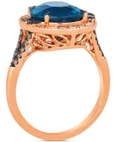 Le Vian Deep Sea Blue Topaz (5 ct. t.w.) & Diamond (1/2 ct. t.w.) Halo Ring in 14k Rose Gold