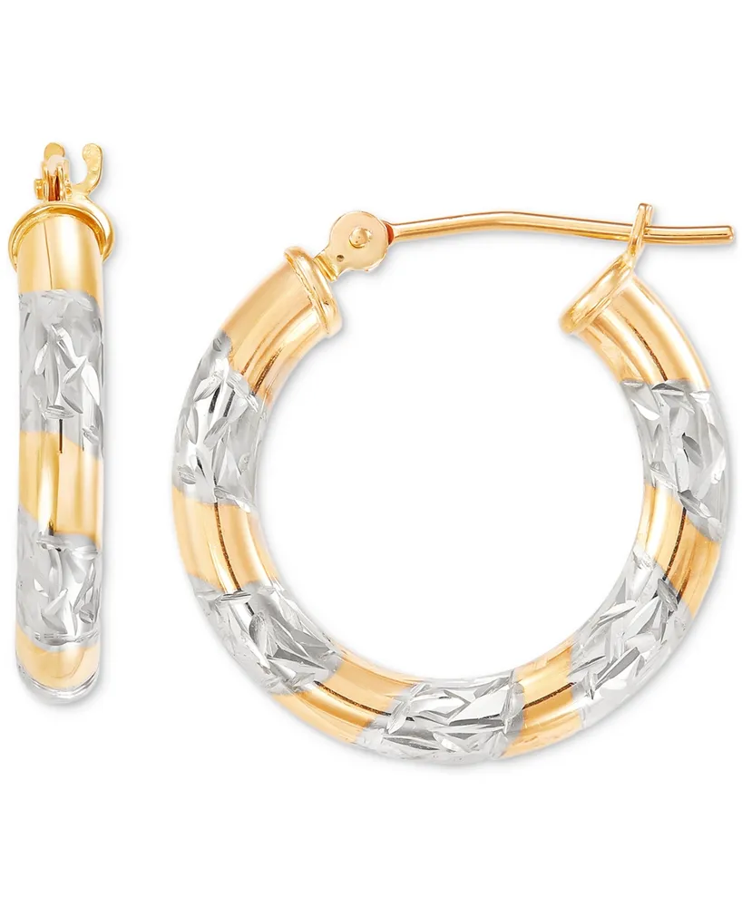 Textured Two-Tone Tube Small Hoop Earrings in 14k Gold, (3/4") - Tw0