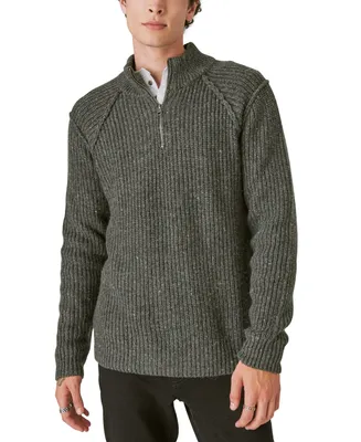Lucky Brand Men's Tweed Mock Neck Half-Zip Sweater