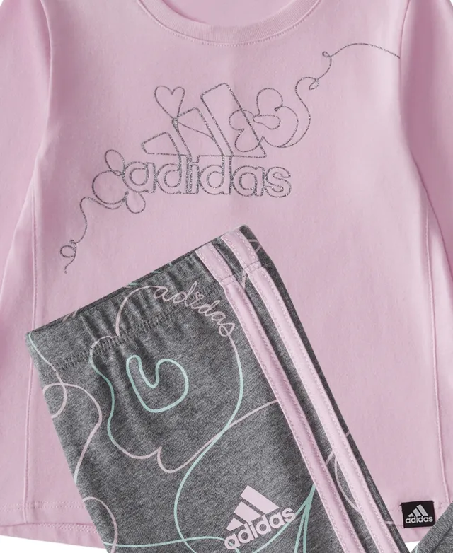 Adidas Baby Girls Long Sleeve Shirt and Printed Legging, 2 Piece Set