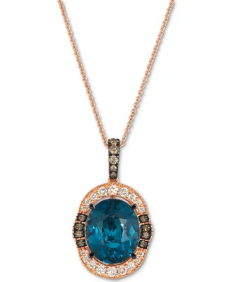 Le Vian Deep Sea Blue Topaz (5 ct. t.w.) & Diamond (3/8 ct. t.w.) Halo Adjustable 20" Pendant Necklace in 14k Rose Gold