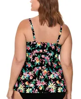 Island Escape Plus Size Floral-Print Tiered Tankini Top, Created for Macy's