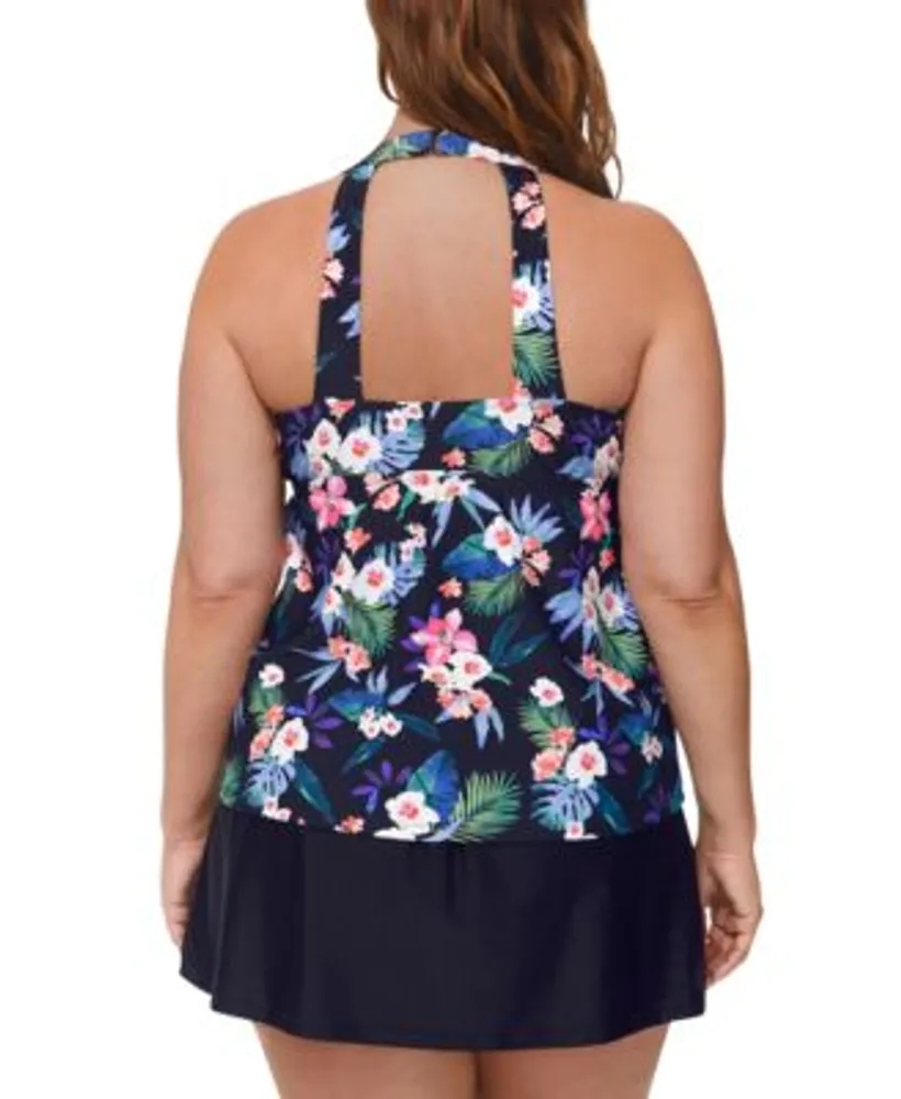 Island Escape Plus Size Floral Print H Back Tankini Top Swim Skirt Created For Macys