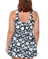 Island Escape Plus Floral-Print Magnolia Swim Dress, Created for Macy's