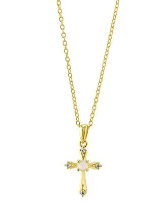 Giani Bernini Simulated Opal (3/8 ct. t.w.) & Cubic Zirconia Cross 18" Pendant Necklace in 18k Gold-Plated Sterling Silver, Created for Macy's