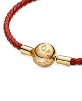 Pandora Moments 14K Gold-Plated Red Woven Leather Bracelet