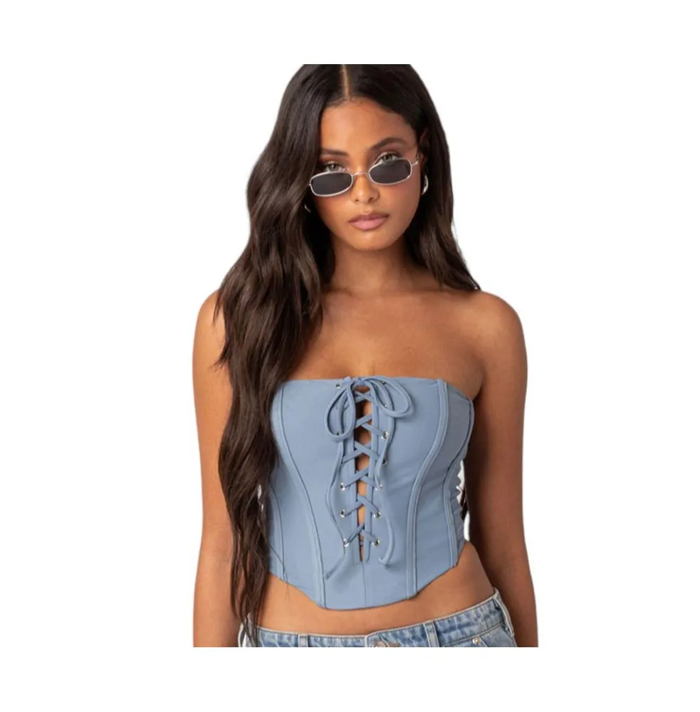 Woven Lace Up Corset Top