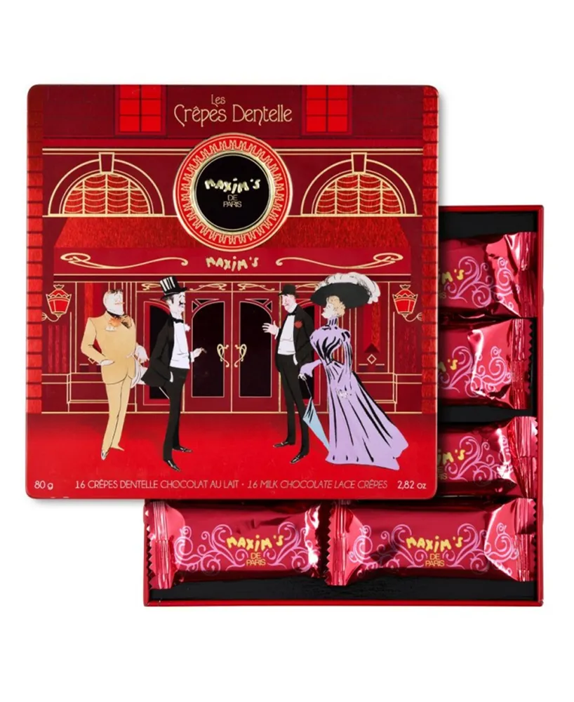 Maxim's De Paris Tin Box Milk Chocolate Crepe Lace Cookies, 16 Piece