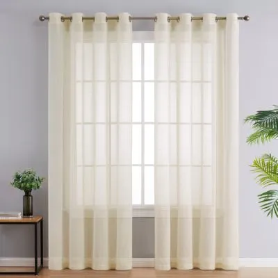 Hlc.Me Sierra Burlap Flax Linen Semi Sheer Privacy Light Filtering Transparent Window Grommet Thick Curtains Drapery Panels For Office Living Room 2 Panels