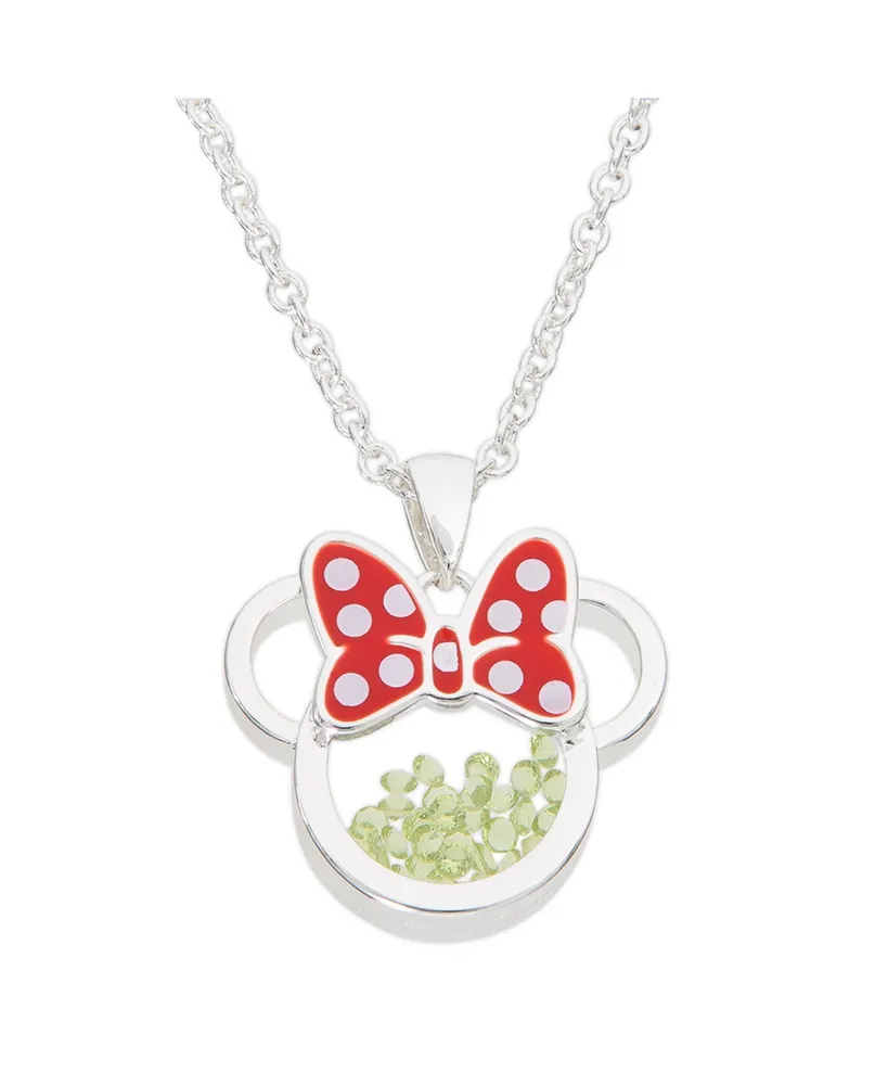 Disney Minnie Mouse Womens Silver Plated Birthstone Shaker Necklace - 18+2''