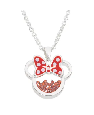 Disney Minnie Mouse Womens Silver Plated Birthstone Shaker Necklace - 18+2''