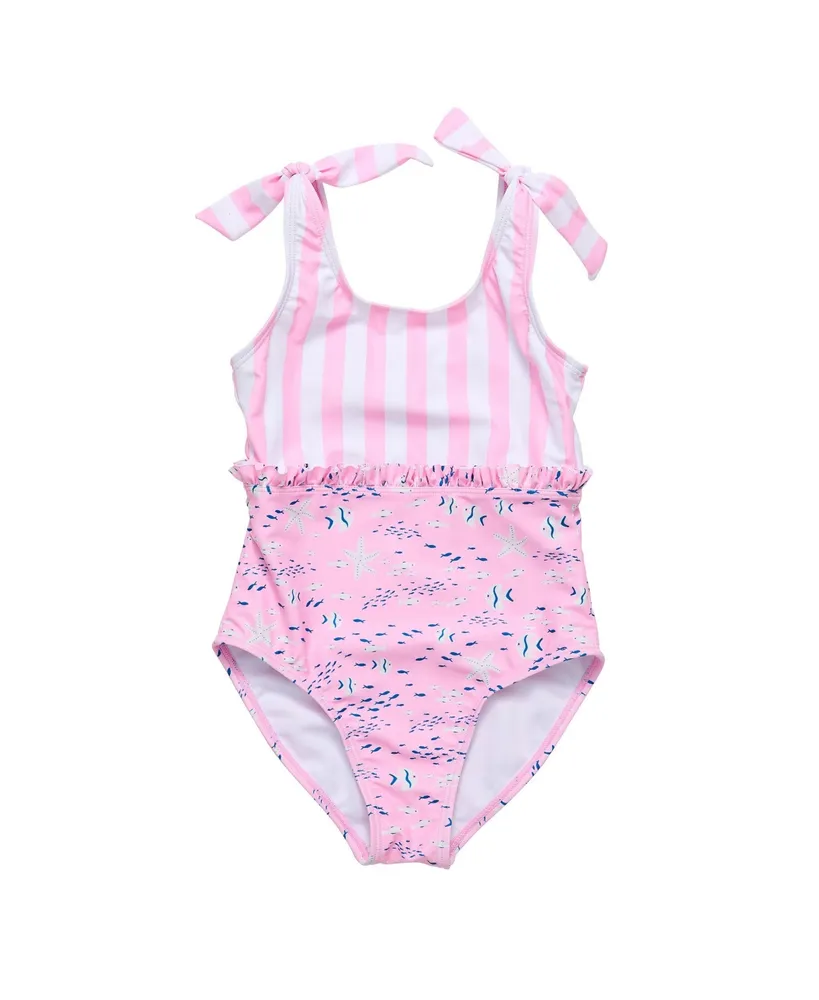 Toddler, Child Girl Pink Sea Shoulder Tie Swimsuit