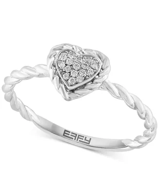 Effy Diamond Pave Heart Rope Ring (1/20 ct. t.w.) in Sterling Silver