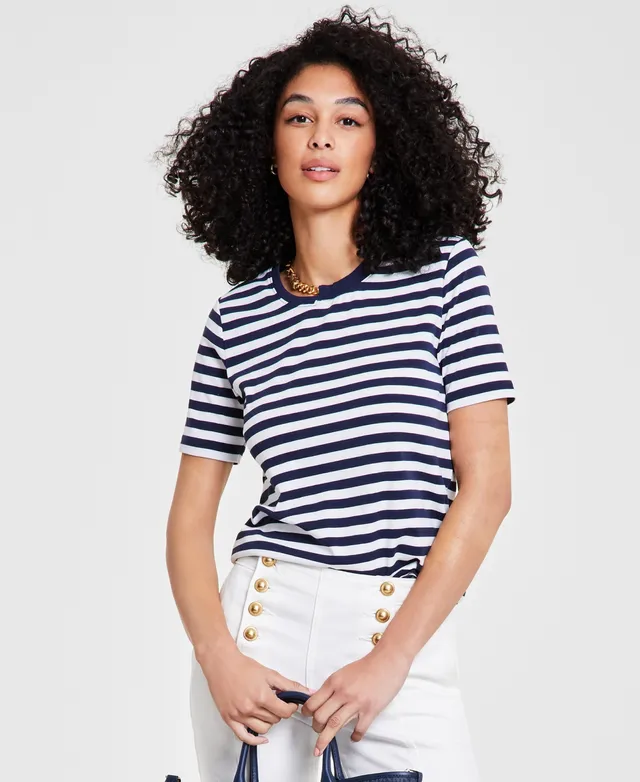 Michael Kors Women's Striped Chain-Neck T-Shirt, Regular & Petite