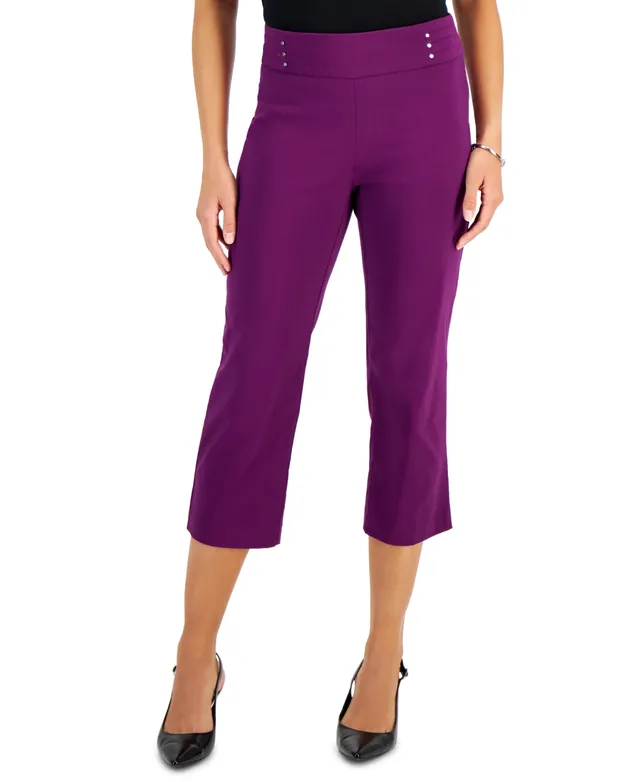 Jm Collection Women's Woven Lace-Trim Capri Pull-On Pants, Created