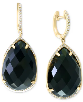 Effy Onyx & Diamond (1/4 ct. t.w.) Pear Halo Drop Earrings in 14k Gold