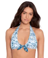 Lauren Ralph Women's Printed Tie-Front Bikini Top