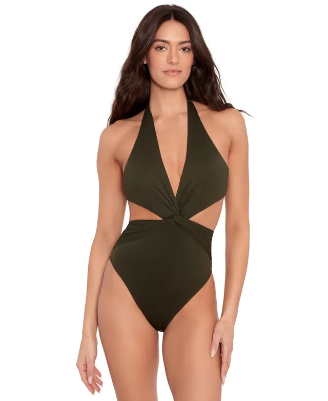 Aerie Buzzed Terry Halter Cut Out One Piece Swimsuit