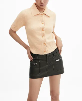 Mango Women's Short-Sleeve Shirt Collar Cardigan