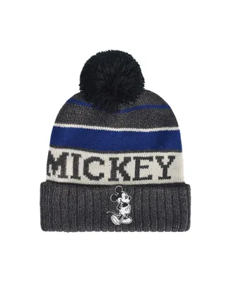 Disney Men's Mickey Stripes Cuff Beanie Wth Pom