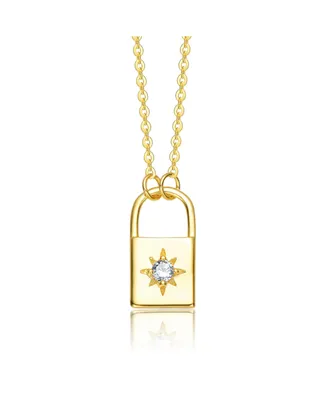 Sterling Silver 14k Gold Plated with 0.60ctw Lab Created Moissanite Padlock Pendant Necklace