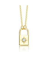 Sterling Silver 14k Gold Plated with 0.60ctw Lab Created Moissanite Padlock Pendant Necklace