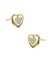 Sterling Silver 14k Gold Plated with 0.18ctw Lab Created Moissanite Pave Heart Stud Earrings