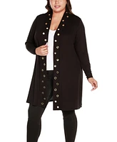 Belldini Plus Long Sleeve Grommet Trim Cardigan Sweater