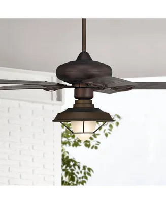 52" Orb Modern Industrial Indoor Outdoor Ceiling Fan with Led Light Oil Rubbed Bronze Brown Frosted Glass Cage Wet Rated for Patio Exterior House Porc
