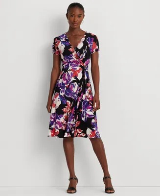 Lauren Ralph Women's Floral Stretch Jersey Surplice Dress