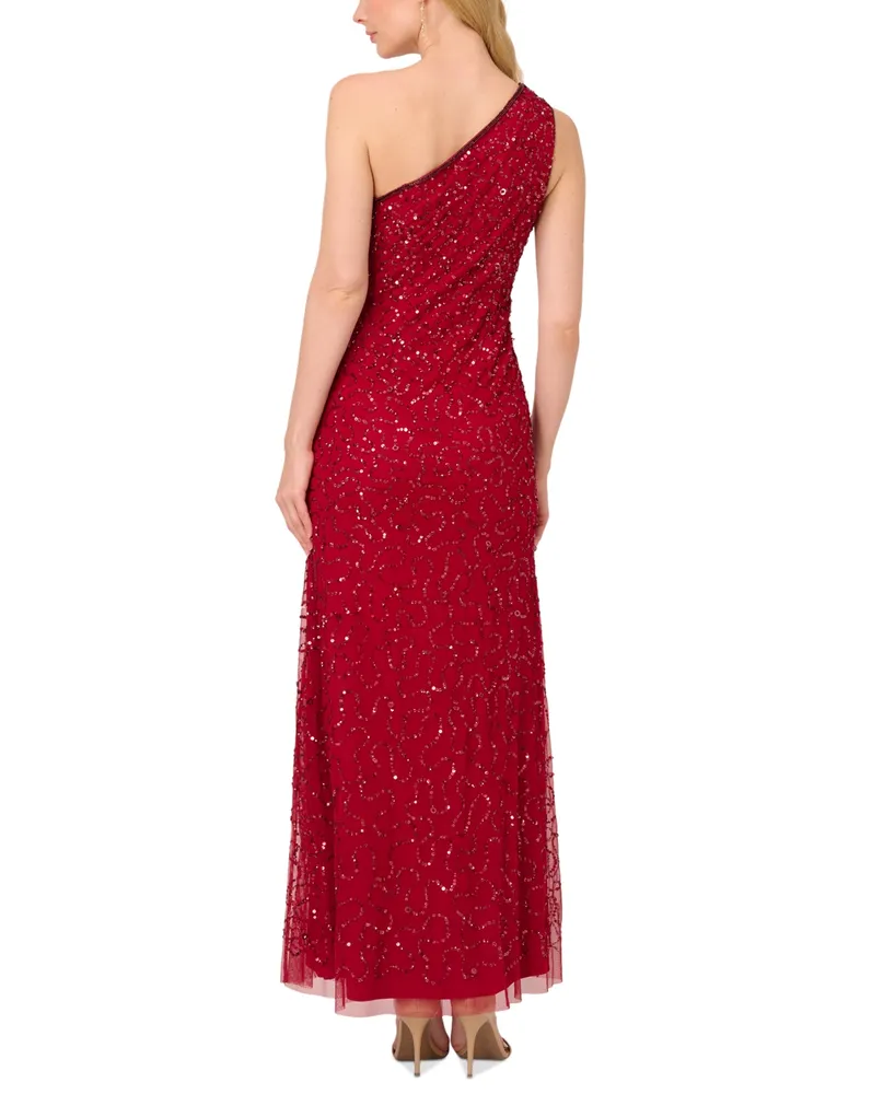 Adrianna Papell Women's Sequined One-Shoulder Gown