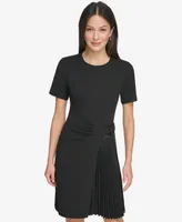 Dkny Women's Pleat-Front Round-Neck Short-Sleeve Dress