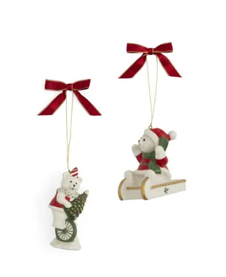 Spode Christmas Tree Teddy Bear Ornaments, Set of 2