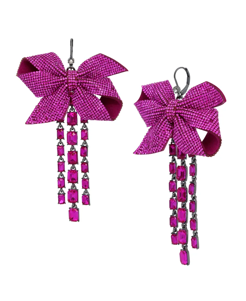 Betsey Johnson Faux Stone Pave Bow Fringe Earrings