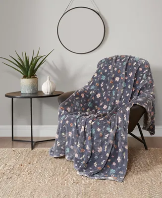 Lucky Brand Floral Tossed Blooms Plush Throw Blanket, 50" x 70"