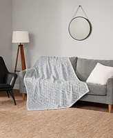 Lucky Brand Diamond Dot Jacquard Geometric Fuzzy Throw, 50" x 70"