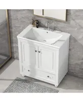 30" Bathroom Vanity With Sink, Combo, Cabinet With Doors And Drawer, Solid Frame And Mdf Board