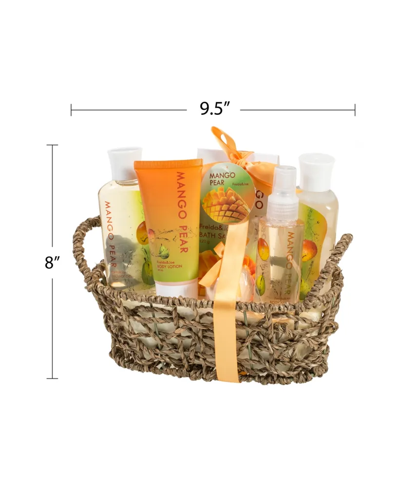 Freida and Joe Woven Basket Mango-Pear Fragrance Bath & Body Set Luxury Body Care Mothers Day Gifts for Mom - Assorted Pre
