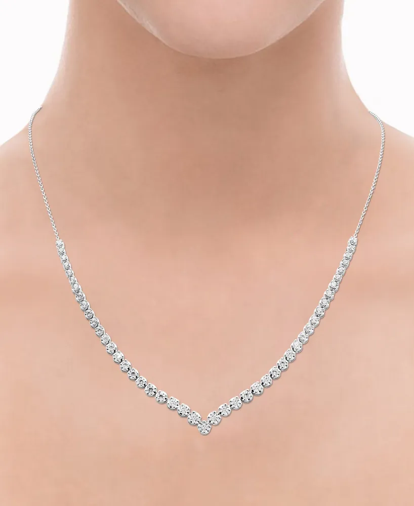 Diamond V Statement Necklace (2 ct. t.w.) in 14k White Gold, 16" + 2" extender