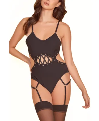 Hauty Women's Cut-Out and Grommet Eyelet Laced Bodysuit 1 Pc Lingerie