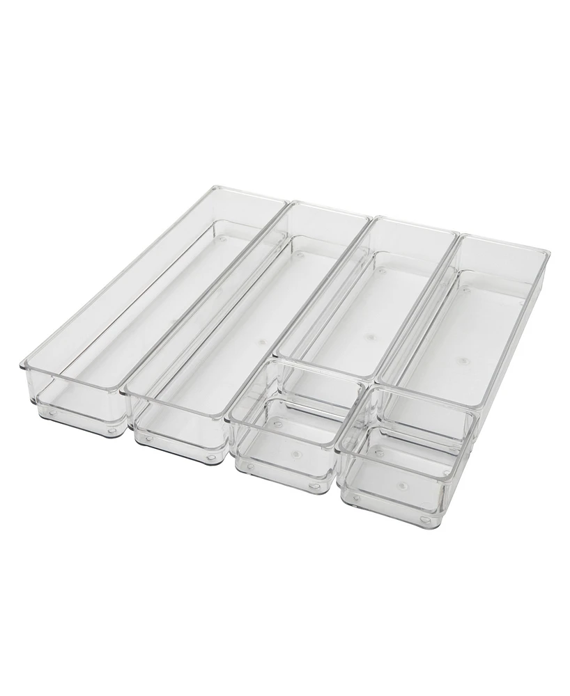 Martha Stewart Miles Plastic Stackable Office Desk Drawer Organizers, Various Sizes, 6 Compartments