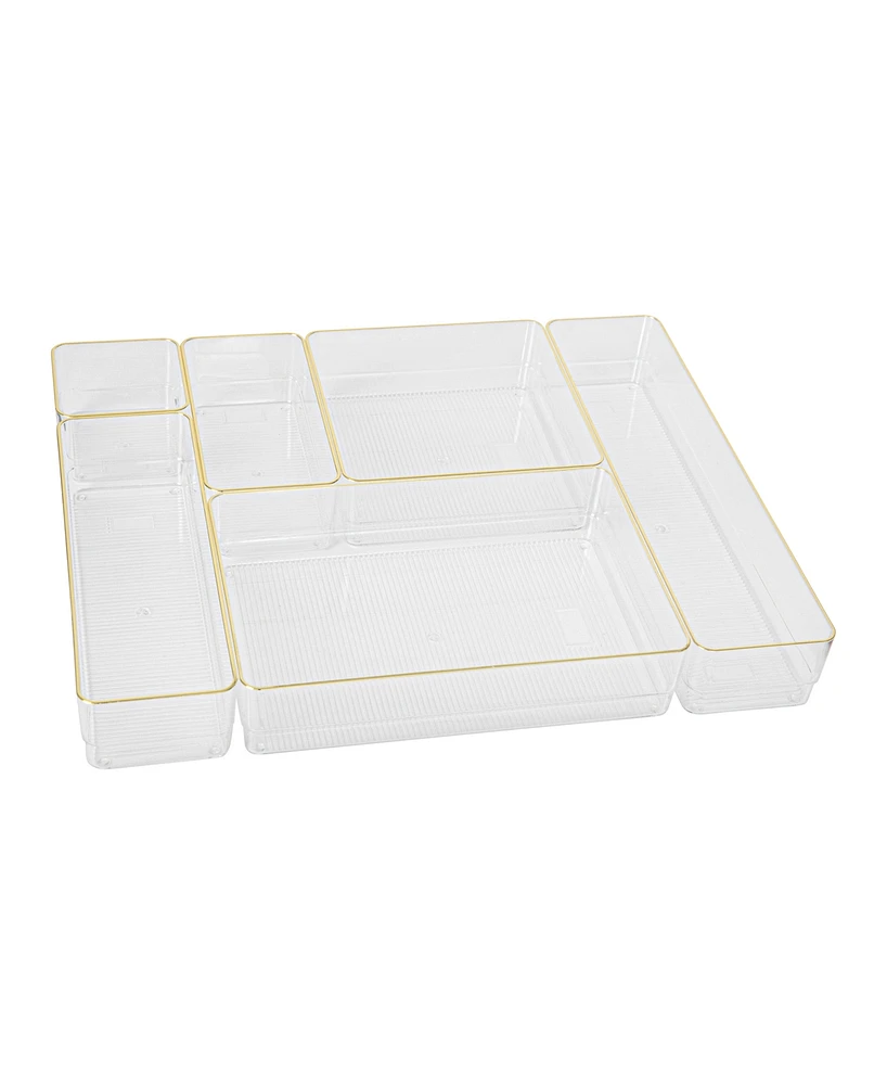 Martha Stewart Kerry Plastic Stackable Office Desk Drawer Organizers, 6 Compartments