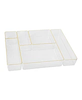Martha Stewart Kerry Plastic Stackable Office Desk Drawer Organizers, 6 Compartments