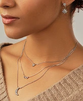 Sterling Forever Cubic Zirconia Snowflake Stud Earring and Layered Necklace Peace & Joy Gift Set