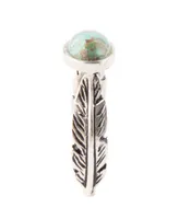 Barse Feather Genuine Turquoise Oval Band Ring