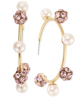 I.n.c. International Concepts Large Pave Fireball & Imitation Pearl C-Hoop Earrings, Created for Macy's