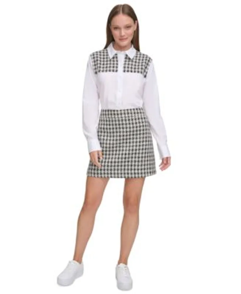 Calvin Klein Womens X Fit Tweed Detail Shirt Cropped Jacket Mini Skirt