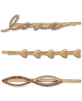 lonna & lilly Gold-Tone 3-Pc. Set Crystal Heart Bobby Pins